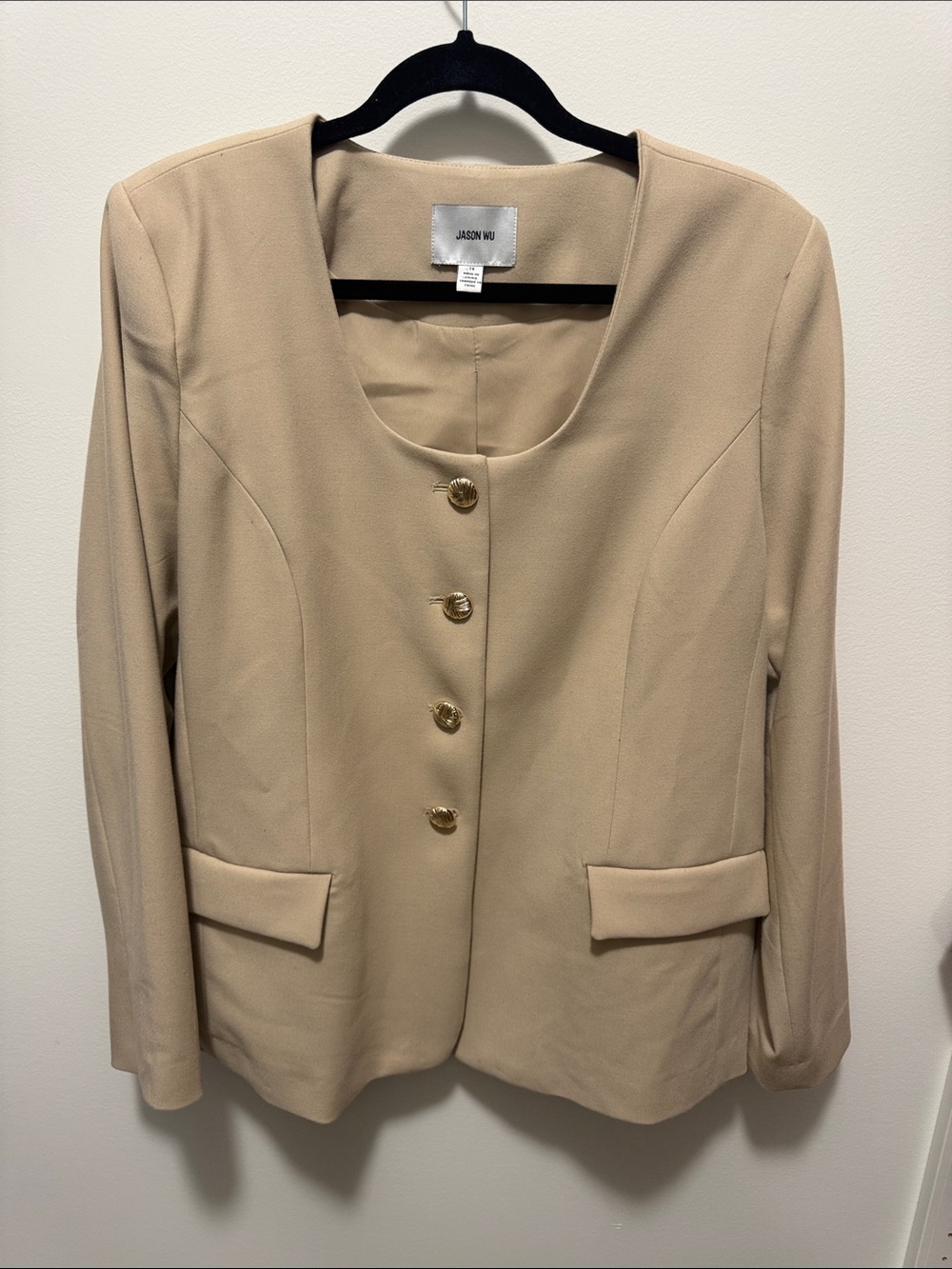 Jason Wu Beige Scoop-Neck Blazer with Gold Buttons